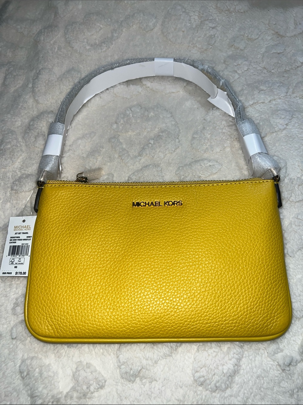 Michael Kors Jet Set Small Yellow Pebbled Leather Wristlet Women’s Pouch Bag NWT